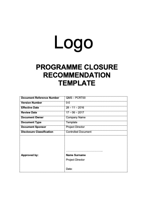 Programme Closure Recommendation Template Rev 0-0
